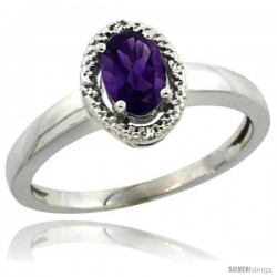 14k White Gold Diamond Halo Amethyst Ring 0.75 Carat Oval Shape 6X4 mm, 3/8 in (9mm) wide