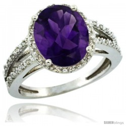 14k White Gold Diamond Halo Amethyst Ring 2.85 Carat Oval Shape 11X9 mm, 7/16 in (11mm) wide