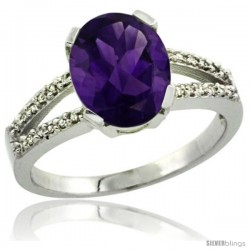 14k White Gold and Diamond Halo Amethyst Ring 2.4 carat Oval shape 10X8 mm, 3/8 in (10mm) wide