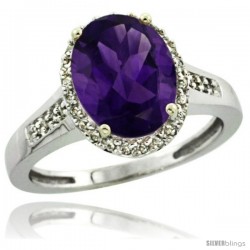 14k White Gold Diamond Amethyst Ring 2.4 ct Oval Stone 10x8 mm, 1/2 in wide