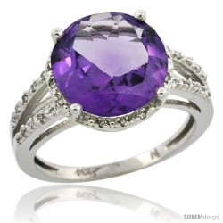 14k White Gold Diamond Amethyst Ring 5.25 ct Round Shape 11 mm, 1/2 in wide