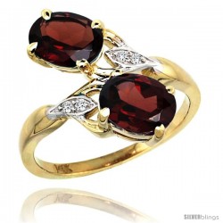 14k Gold ( 8x6 mm ) Double Stone Engagement Garnet Ring w/ 0.04 Carat Brilliant Cut Diamonds & 2.34 Carats Oval Cut Stones, 3/4