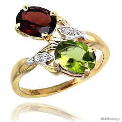 14k Gold ( 8x6 mm ) Double Stone Engagement Garnet & Peridot Ring w/ 0.04 Carat Brilliant Cut Diamonds & 2.34 Carats Oval Cut