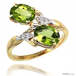 14k Gold ( 8x6 mm ) Double Stone Engagement Peridot Ring w/ 0.04 Carat Brilliant Cut Diamonds & 2.34 Carats Oval Cut Stones