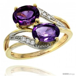 14k Gold ( 8x6 mm ) Double Stone Engagement Amethyst Ring w/ 0.07 Carat Brilliant Cut Diamonds & 2.34 Carats Oval Cut Stones