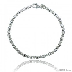 Sterling Silver Corrugated & Oval Bead Bracelet), 1/8 in. (3 mm) wide