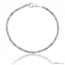 Sterling Silver Corrugated & Elongated Bead Bracelet), 1/8 in. (3 mm) wide