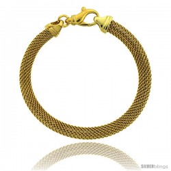 Sterling Silver 7 in. Mesh Bracelet w/ Yellow Gold Finish, 1/4 in. (6.5 mm) wide