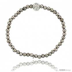 Sterling Silver 7 in. Stretchable Bead Bracelet w/ Swarovski Crystal Disco Ball, in Rhodium Finish, 5/32 in. (4 mm) wide