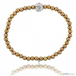 Sterling Silver 7 in. Stretchable Bead Bracelet w/ Swarovski Crystal Disco Ball, in Rose Gold Finish, 5/32 in. (4 mm) wide