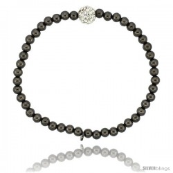 Sterling Silver 7 in. Stretchable Bead Bracelet w/ Swarovski Crystal Disco Ball, in Black Ruthenium Finish, 5/32 in. (4 mm) wide