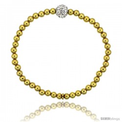 Sterling Silver 7 in. Stretchable Bead Bracelet w/ Swarovski Crystal Disco Ball, in Yellow Gold Finish, 5/32 in. (4 mm) wide