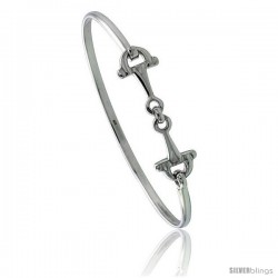 Sterling Silver Full Cheek Snaffle Bit Bangle Bracelet 1/2 in wide, 7 1/2 in long