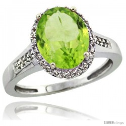 Sterling Silver Diamond Natural Peridot Ring 2.4 ct Oval Stone 10x8 mm, 1/2 in wide