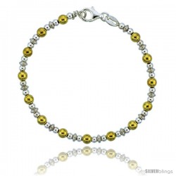 Sterling Silver Saucer Bead Bracelet w/ Gold Finish), 5/32 in. (4 mm) wide