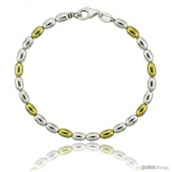 Sterling Silver Egg-shaped Oval Bead Bracelet w/ Gold Finish), 5/32 in. (4 mm) wide