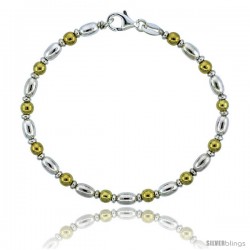 Sterling Silver Egg-shaped Oval Bead Bracelet w/ Gold Finish), 5/32 in. (4 mm) wide -Style Bg19