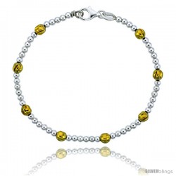 Sterling Silver Polished Bead Bracelet w/ Gold Finish), 3/16 in. (5 mm) wide