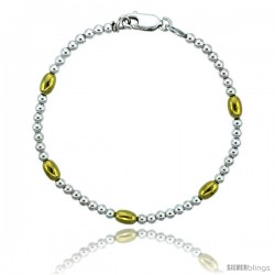 Sterling Silver Polished Bead Bracelet w/ Gold Finish), 5/32 in. (4 mm) wide