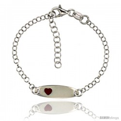 Sterling Silver Rolo Link Baby ID Bracelet in White Gold Finish w/ Red Heart Accent (5-6 in)