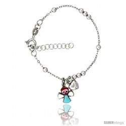 Sterling Silver Beaded Cable Link Baby Bracelet in White Gold Finish w/ Heart & Angel Charms (5-6 in)