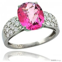 14k White Gold Natural Pink Topaz Ring 10x8 mm Oval Shape Diamond Accent, 3/8inch wide -Style R289771w06