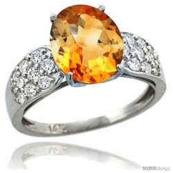 14k White Gold Natural Citrine Ring 10x8 mm Oval Shape Diamond Accent, 3/8inch wide -Style R289771w09