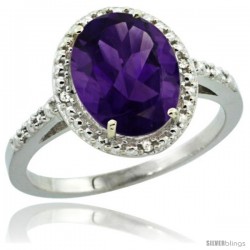 14k White Gold Diamond Amethyst Ring 2.4 ct Oval Stone 10x8 mm, 1/2 in wide -Style Cw401111