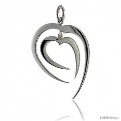 High Polished Fancy Heart Pendant in Sterling Silver, 1 1/4" (32 mm) tall