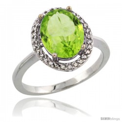 Sterling Silver Diamond Natural Peridot Ring 2.4 ct Oval Stone 10x8 mm, 1/2 in wide -Style Cwg11114