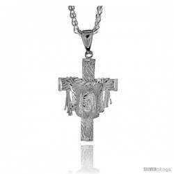 Sterling Silver Cross Pendant with Jesus Face in the Garment, 1 3/4" (41 mm) tall