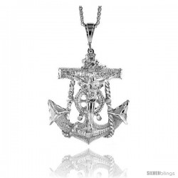 Sterling Silver Anchor with Crucifix Pendant, 3 3/16" (80 mm) tall