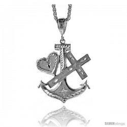 Sterling Silver Anchor Pendant with Cross and Heart, 2 3/16" (55 mm) tall
