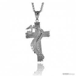 Sterling Silver Cross Pendant with Angel, 2 9/16" (65 mm) tall