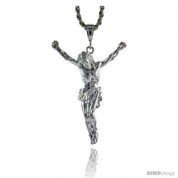 Sterling Silver Jesus Pendant, 3 5/8" (92 mm) tall