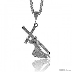 Sterling Silver Jesus Carrying the Cross Pendant, 1 7/8" (47 mm) tall