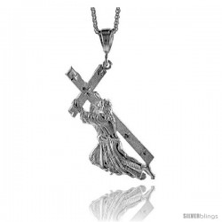 Sterling Silver Jesus Carrying the Cross Pendant, 3 1/2" (91 mm) tall