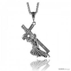 Sterling Silver Jesus Carrying the Cross Pendant, 2 5/8" (67 mm) tall