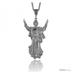 Sterling Silver Jesus Pendant, 3 1/2" (88 mm) tall