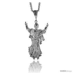 Sterling Silver Jesus Pendant, 2 11/16" (88 mm) tall