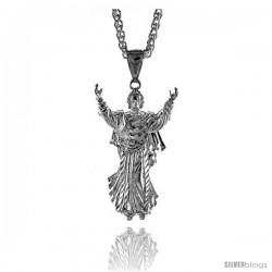 Sterling Silver Jesus Pendant, 1 3/4" (45 mm) tall