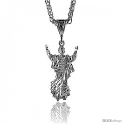 Sterling Silver Small Jesus Pendant, 1 5/16" (33 mm) tall