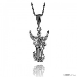 Sterling Silver Small Jesus Pendant, 7/8" (23 mm) tall