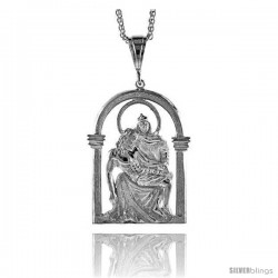 Sterling Silver Mary and Jesus Pendant, 2 5/8" (67 mm) tall