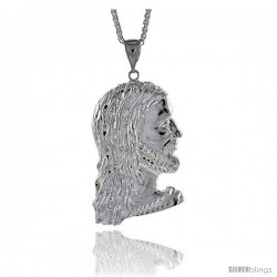 Sterling Silver Jesus Face Pendant, 3 1/8" (83 mm) tall