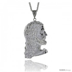 Sterling Silver Jesus Face Pendant, 3 1/8" (83 mm) tall