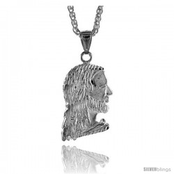 Sterling Silver Jesus Face Pendant, 1 7/16" (37 mm) tall