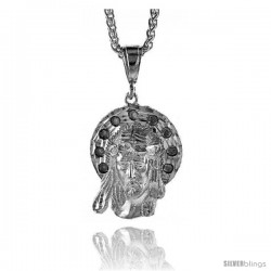 Sterling Silver Jesus Face Pendant, 1 9/16" (40 mm) tall