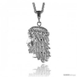Sterling Silver Jesus Face Pendant, 2 1/16" (53 mm) tall
