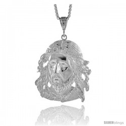 Sterling Silver Jesus Face Pendant, 2 15/16" (75 mm) tall